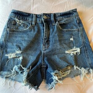VERVET Blue Distressed Jean Shorts with Frayed Hem